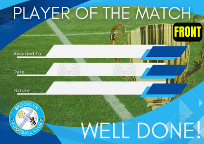 Brooklyn Football Club Branded A4 Player of the Match Certificate