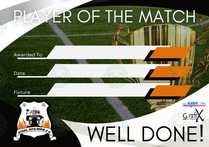 Steel City Dons Club Branded A4 Player of the Match Certificate