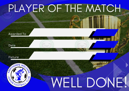 Armthorpe Welfare Club Branded A4 Player of the Match Certificate (Copy)