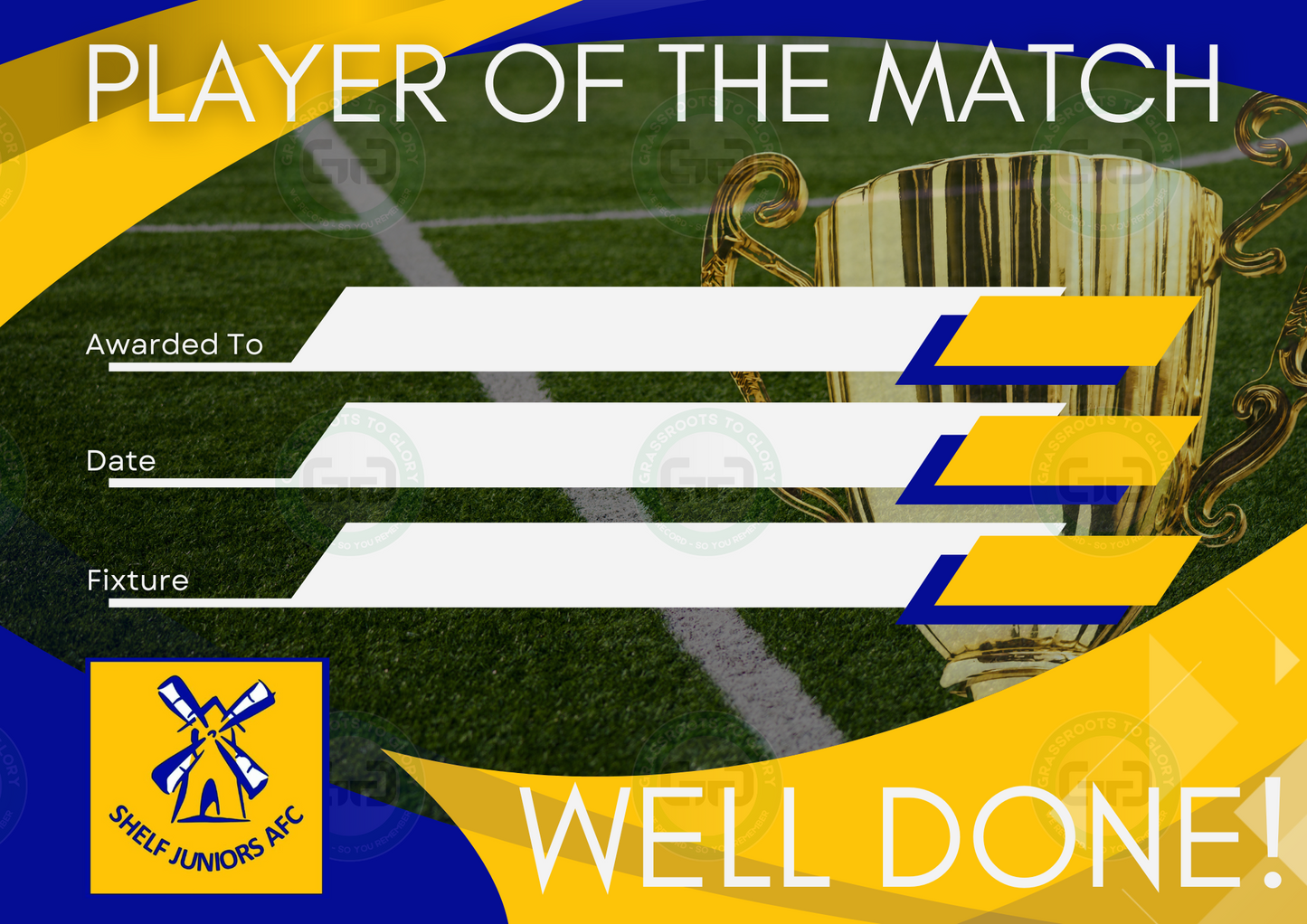 Shelf Juniors AFC Club Branded (2nd Design) A4 Player of the Match Certificate