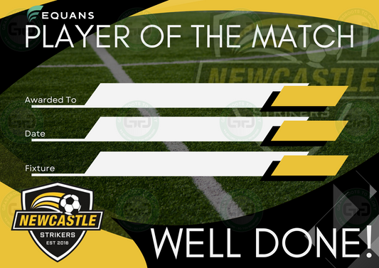 Newcastle Strikers Club Branded A4 Player of the Match Certificate