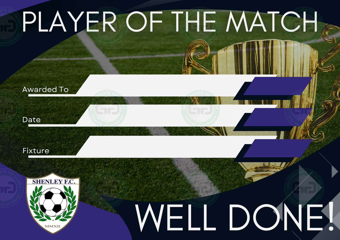 Shenley FC Club Branded A4 Player of the Match Certificate