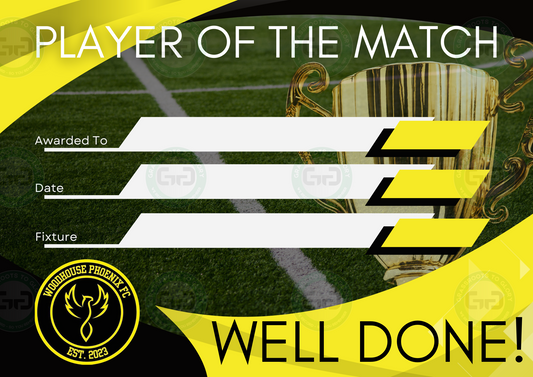 Woodhouse Phoenix Club Branded A4 Player of the Match Certificate (Copy)