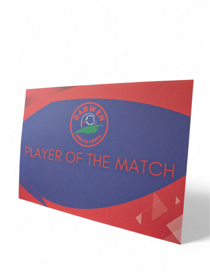 Darwen Girls and Ladies Football Club Branded A4 Player of the Match Certificate