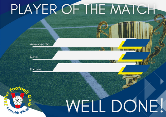 Catterick Village Junior Club Branded A4 Player of the Match Certificate