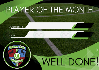 Warner Colts Wolfsburg A4 Player of the Month Certificate